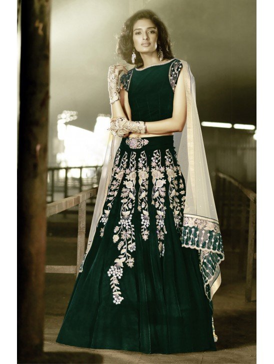 ZF15001 GREEN ZOYA FEELINGS WEDDING WEAR VELVET DRESS