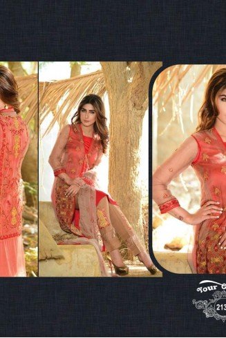 Orange & Brown Pakistani Designer Suit Fancy Party Dress