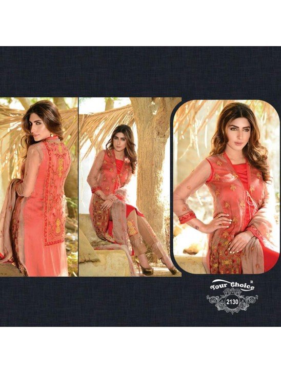 Orange & Brown Pakistani Designer Suit Fancy Party Dress