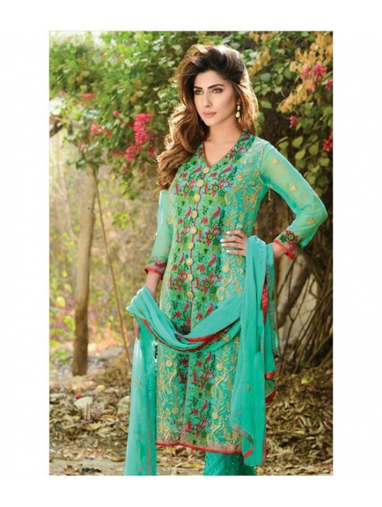 Green Embroidered Georgette Salwar Suit Pakistani Festive Dress