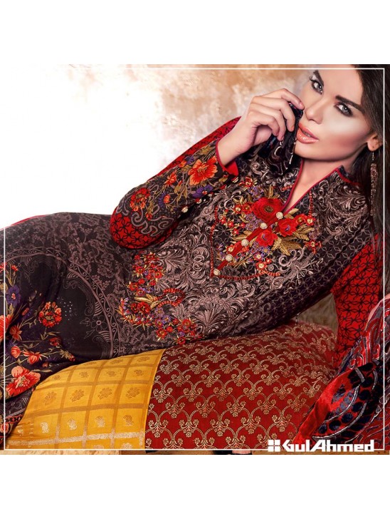 ZVL-18 RED SILK VELVET GUL AHMAD SALWAR KAMEEZ SUIT [ Replica ]