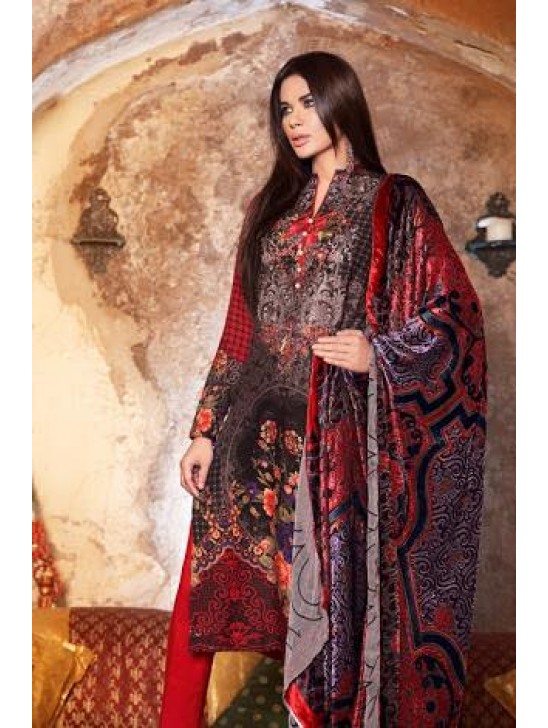 ZVL-18 RED SILK VELVET GUL AHMAD SALWAR KAMEEZ SUIT [ Replica ]