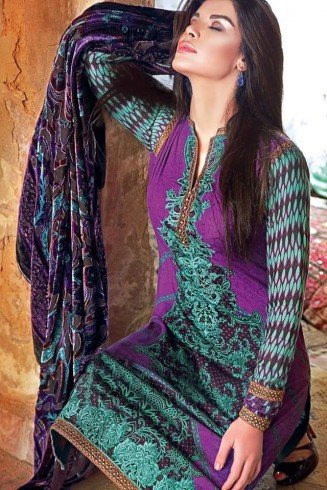 VL-25 PURPLE SILK VELVET GUL AHMAD SALWAR KAMEEZ SUIT [ Replica ]