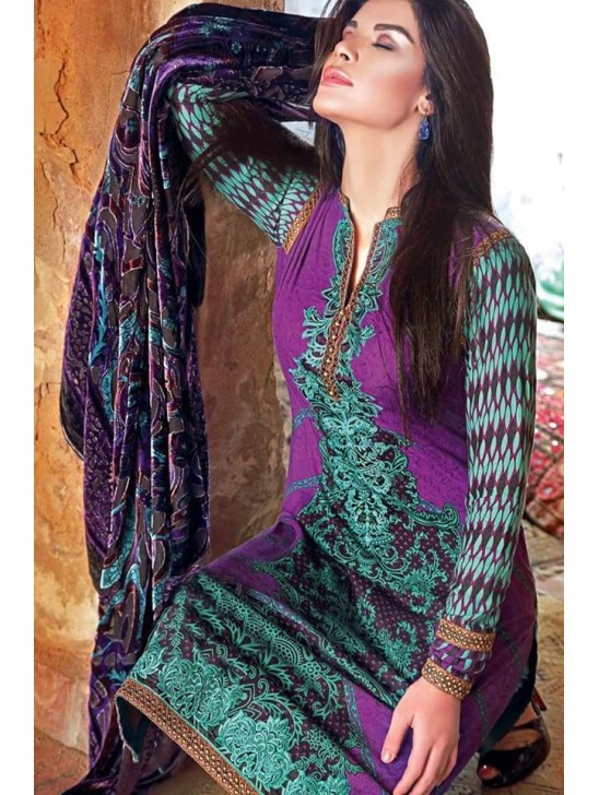 VL-25 PURPLE SILK VELVET GUL AHMAD SALWAR KAMEEZ SUIT [ Replica ]