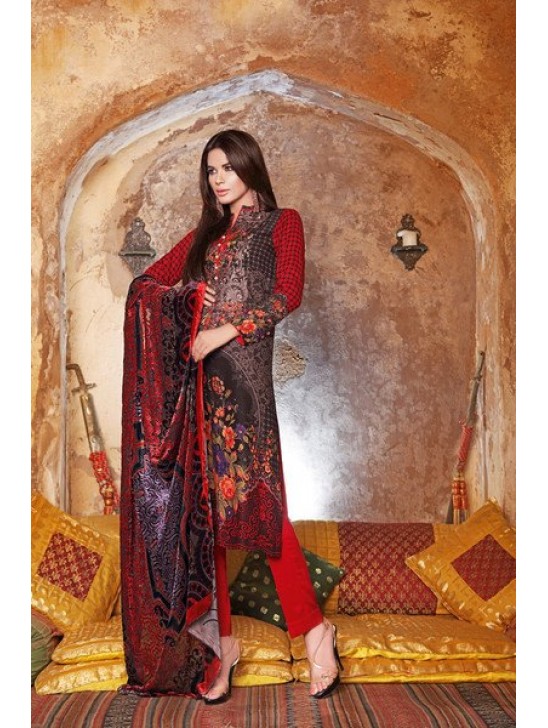 ZVL-18 RED SILK VELVET GUL AHMAD SALWAR KAMEEZ SUIT [ Replica ]