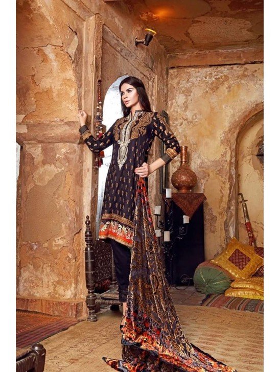 ZVL-19 BLACK RED WOOL GUL AHMAD SALWAR KAMEEZ SUIT