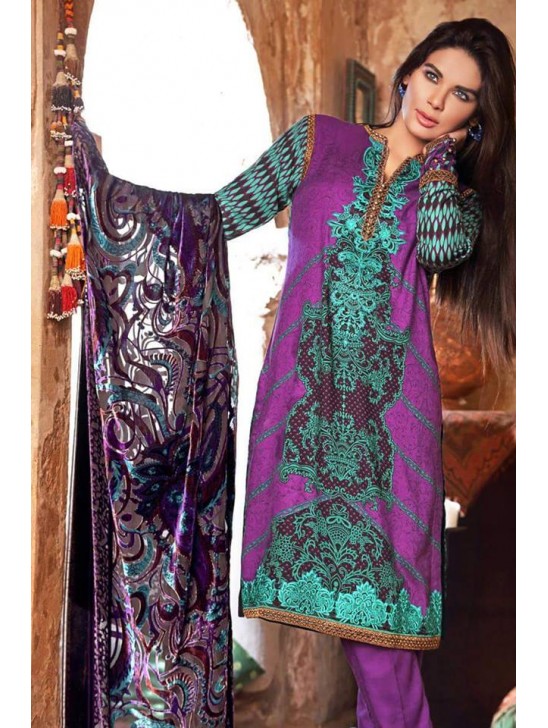 VL-25 PURPLE SILK VELVET GUL AHMAD SALWAR KAMEEZ SUIT [ Replica ]