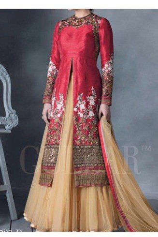 Red & Beige Indian Net Lehenga Ethnic Wedding Suit