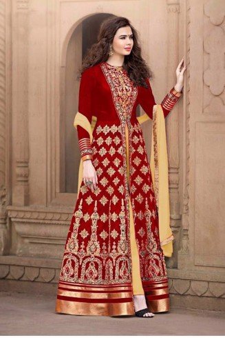 Red & Gold Ethnic Wedding Dress Indian Party Anarkali Suit