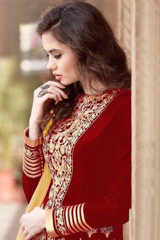 Red & Gold Ethnic Wedding Dress Indian Party Anarkali Suit