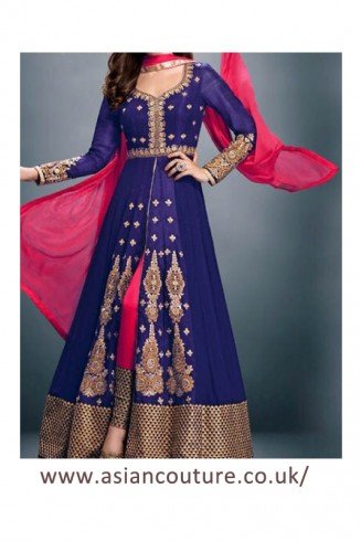 Blue Pink Indian Party Dress Designer Anarkali Suit