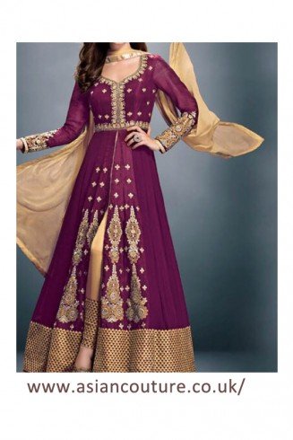 Purple Embroidered Dress Anarkali Indian Wedding Suit