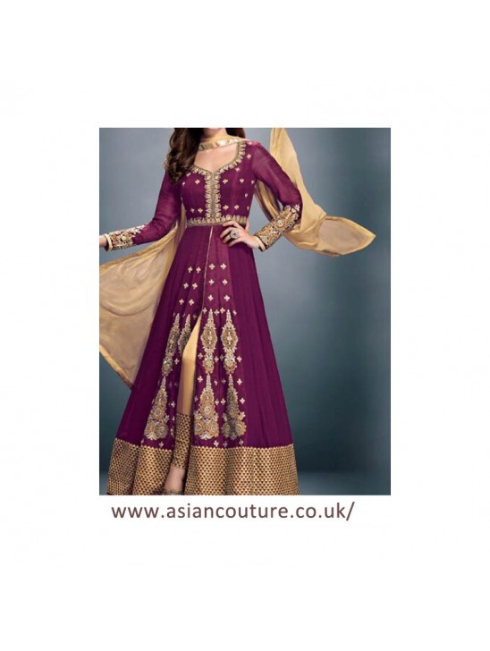 Purple Embroidered Dress Anarkali Indian Wedding Suit