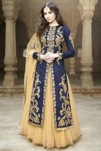 Navy Blue & Cream Indian Wedding Lehenga Designer Dress