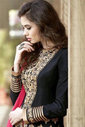 Black & Pink Bridal Gown Pakistani Designer Anarkali Suit