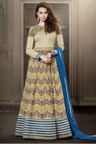 Beige Anarkali Dress Indian Designer Wedding Suit
