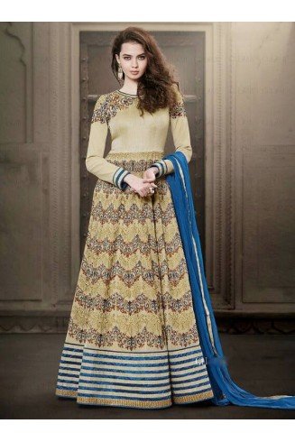 Beige Anarkali Dress Indian Designer Wedding Suit