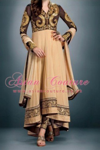 Brown & Gold Indian Frock Exclusive Anarkali Suit