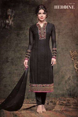 5137 BLACK HEROINE STARLET GEORGETTE STRAIGHT CUT STYLE SEMI STITCHED SUIT