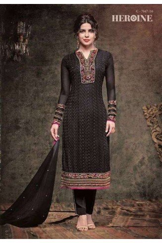 5137 BLACK HEROINE STARLET GEORGETTE STRAIGHT CUT STYLE SEMI STITCHED SUIT