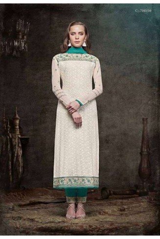 5136 OFF WHITE HEROINE STARLET GEORGETTE STRAIGHT CUT STYLE SEMI STITCHED SUIT