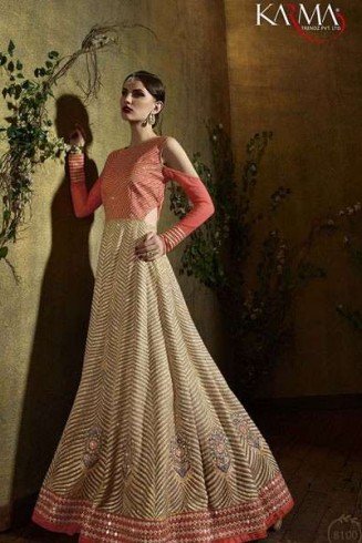 8100 PINK AND CREAM KARMA TRENDS DESIGNER ANARKALI DRESS 