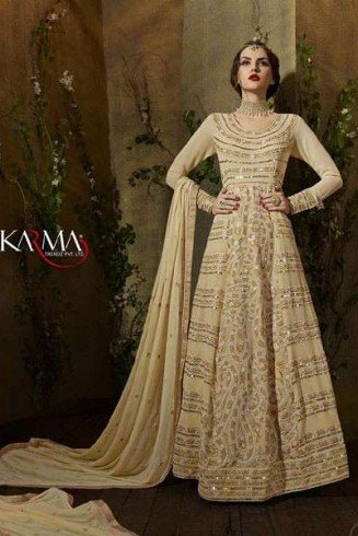 8107 CREAM KARMA TRENDS ANARKALI DRESS