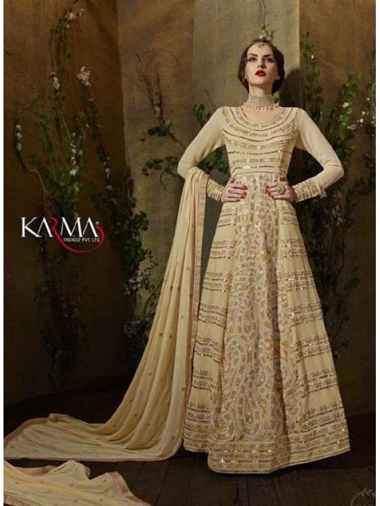 8107 CREAM KARMA TRENDS ANARKALI DRESS