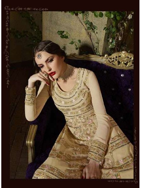 8107 CREAM KARMA TRENDS ANARKALI DRESS