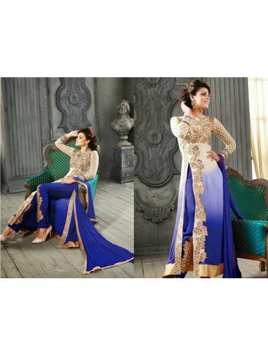 5001-C WHITE AND BLUE KESARI ARYAA GEORGETTE PARTY WEAR SUIT