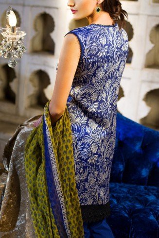 Blue Khaddi Embrodried Suit With Pashmina Dupatta 
