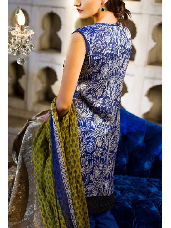 Blue Khaddi Embrodried Suit With Pashmina Dupatta