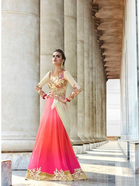 Beige & Pink Ethnic Lehenga