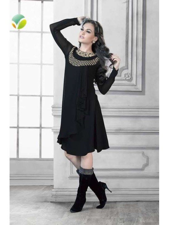 Black Readymade Georgette Indian Kurti Ladies Tops