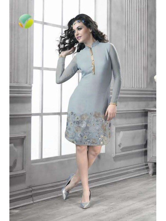 Light Grey Stitched Pakistani Designer Kurti