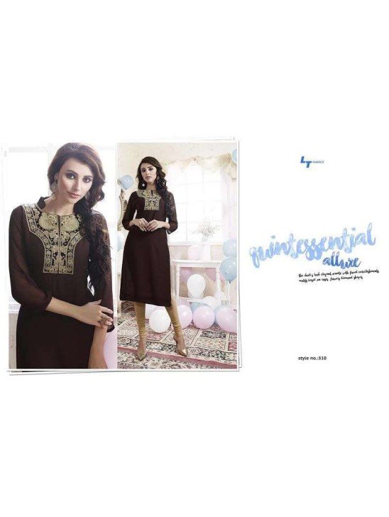 Brown Georgette Embroidered Ready to Wear Indian Kurti