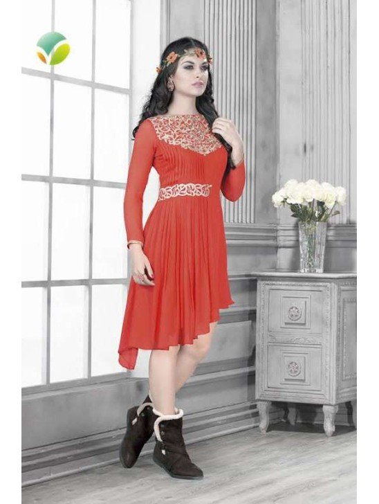 Orange Readymade Georgette Kurit Latest Indian Design