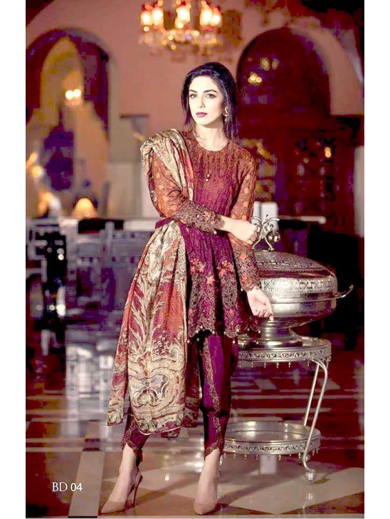 ZMB6002 MAROON MARIA B REPLICA PAKISTANI SALWAR KAMEEZ SUIT