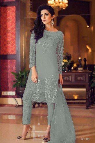 ZMB6007 GREY MARIA B STYLE PAKISTANI SALWAR KAMEEZ SUIT