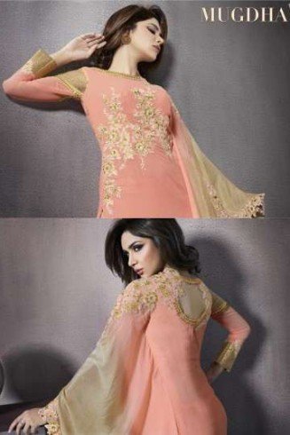 MG10018 PEACH ECHO SOLITAIRE MUGDHA GEORGETTE SALWAR KAMEEZ SUIT