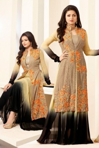 86009 BEIGE AND BLACK NITYA PARTY WEAR DESIGNER SUIT