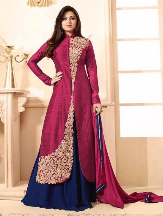 88008 MAROON AND BLUE LT NITYA PARTY WEAR ANARKALI SUIT