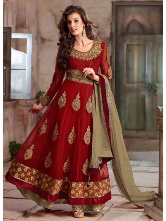 4105-D RED RANI DESIGNER ANARKALI DRESS