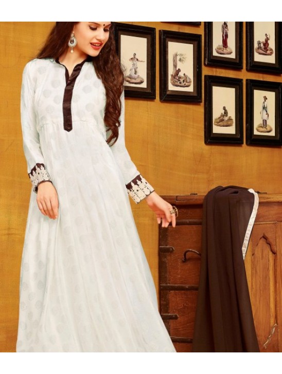 White Chiffon Long Maxi Dress Brown Jacket Suit