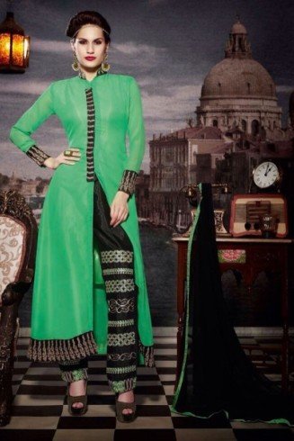 ZRSF-10115 GREEN AND BLACK STUNNING MUSK VOL 2 SEMI STITCHED SUIT