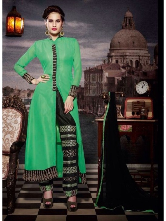 ZRSF-10115 GREEN AND BLACK STUNNING MUSK VOL 2 SEMI STITCHED SUIT