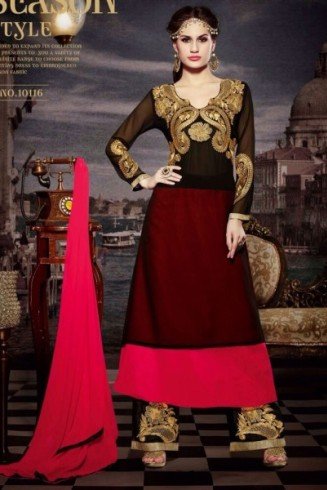 Black and Red Dress Semi Stitched Indian Suit