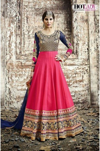 5514 PINK AND NAVY BLUE SAFEENA HOT LADY EMBROIDERED ANARKALI SUIT
