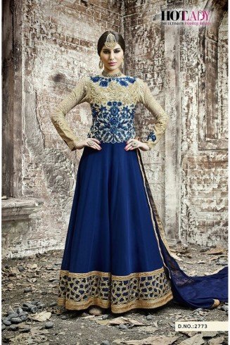 Royal Blue Gold Long Dress Hot Lady Evening Gown
