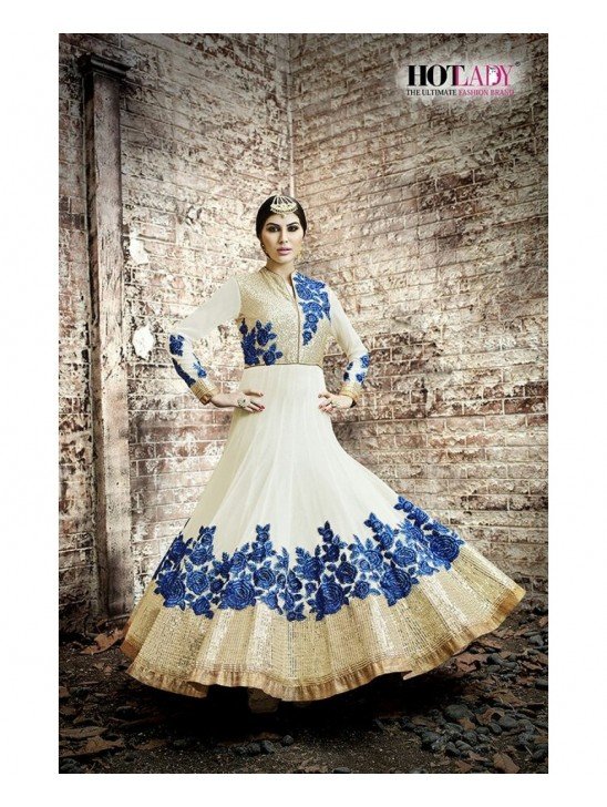 Off White Gown Long Evening Dress Party Wear Anarkali